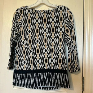 Ruby Rd. Black and White Graphic Blouse 3/4 Sleeve